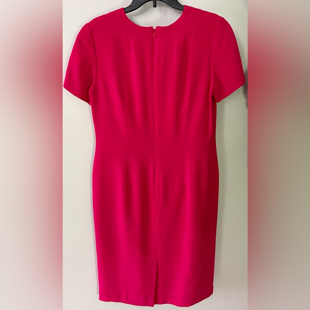 VINTAGE SHOMI Red Silk Short Sleeve Sheath Dress Classic Minimal Capsule | Sz 8 - Picture 6 of 10